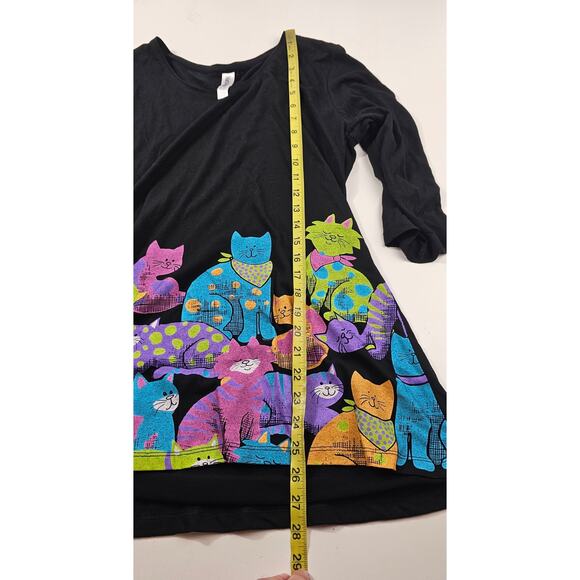 Mac & Belle neon Colorful Graphic Kitty Pullover cat themed Black Knit Tunic M + - Picture 5 of 6